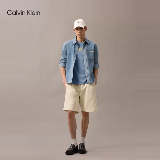 Calvin KleinJeans25春夏新款男士休闲潮流ck字母印花净色纯棉短袖T恤4RB854G CFF-星蓝 M