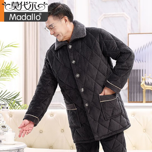 
Modal pajamas men in winter, warm three-layer cotton thickened cold and velvet, dad can wear cotton jacket suits on the outside 683 gray L 100-130Jin [Jin equals 0.5 kg]