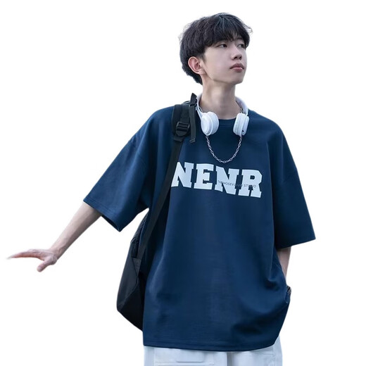 
Short-sleeved T-shirt for men in summer 12-15 years old junior and senior high school students 14 pure cotton half-sleeved 16 teenagers top clothes 9201 navy blue quality assurance XL (120-140Jin [Jin equals about 0.5 kg])