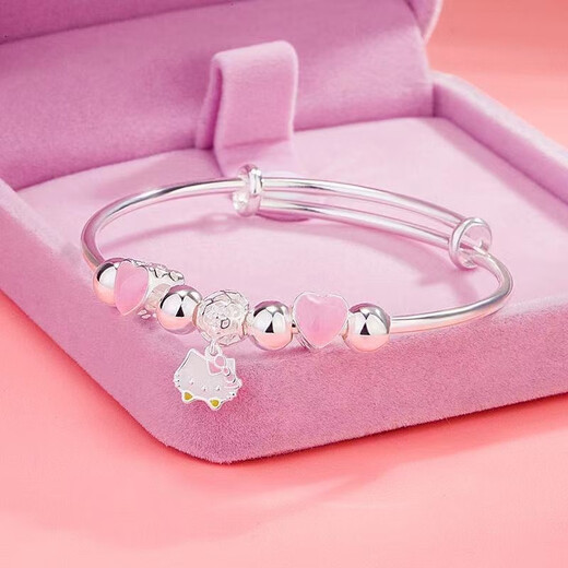 VAN OCEAN ANNOR Ahello kitty 999 sterling silver bracelet female student bracelet cute Hello Kitty love style kitty lucky parent-child bracelet children's style Z166 gift box same style