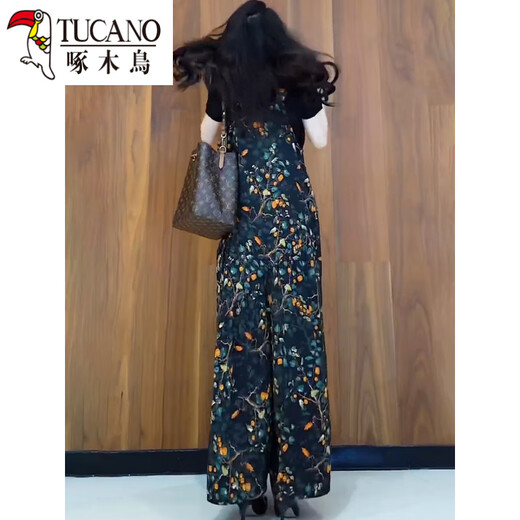 
Woodpecker 2025 summer new loose overalls jumpsuit wide-leg pants plus short-sleeved T-shirt two-piece suit for women overalls + T-shirt M Recommended 101-115Jin [Jin equals 0.5 kg]