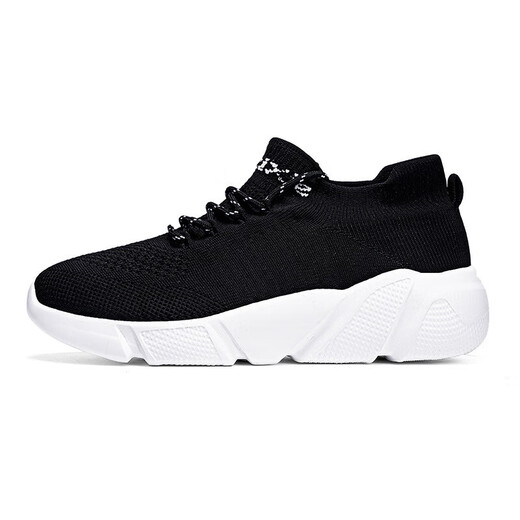 Lee Kids Neue Sportschuhe für Frauenschuhe für Sommer fliegende gestrickte elastische Sockenschuhe für Männer gestrickt weicher Sohle Running Fashion Lazy Single Shoes 7022 Schwarz und Weiß 35
