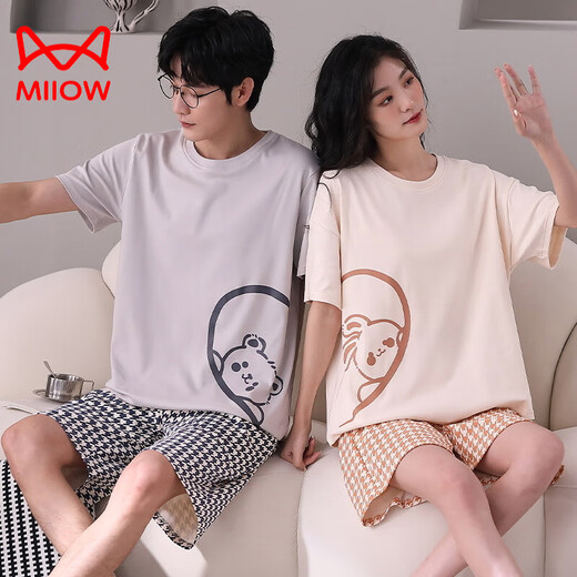 Cat Man (Miiow) reines Baumwollpajamas für Frauen im Stil Kurzärärmelte hocharmig hochwertig dünne Männer losen Heimkleidungsanzug M3271 3259 M Frauen + Männer xl