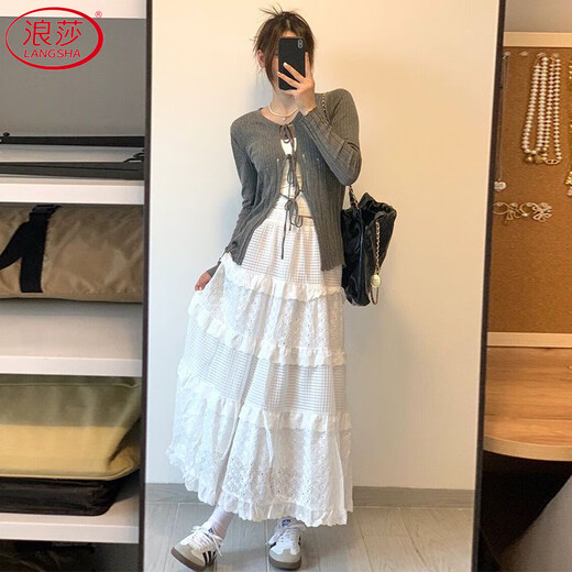 Langsha white cake skirt women's skirt autumn 2025 new French tutu skirt high waist a-line mid-length skirt