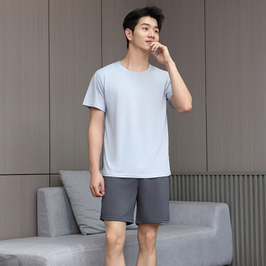 浪莎睡衣男士夏季短袖青中年薄款大码男式夏天休闲春秋家居服套装 9934【H系列短袖套装】 XL 【推荐130-150斤】