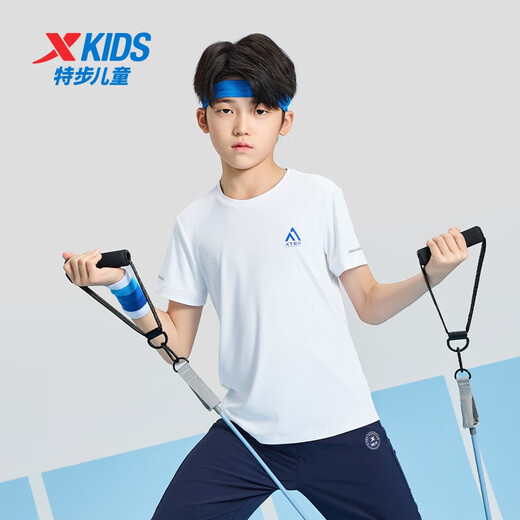 
XTEP (XTEP) children's summer short-sleeved sweater for short T-medium-sized children's boys breathable and comfortable sports and casual T-shirt Pearl white [9215] 150 cm