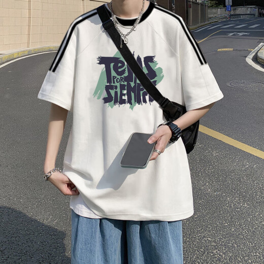 以纯美式复古短袖T恤男夏季2025新款宽松设计感小众日系ins潮牌上衣服 【3895*Wasp】白色 M 85-120斤