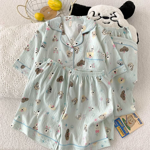 
Three-piece pajamas for women in summer short-sleeved shorts trousers cardigan student home clothes thin cartoon ladies suit 9905 meters white spade heart three-piece set L
