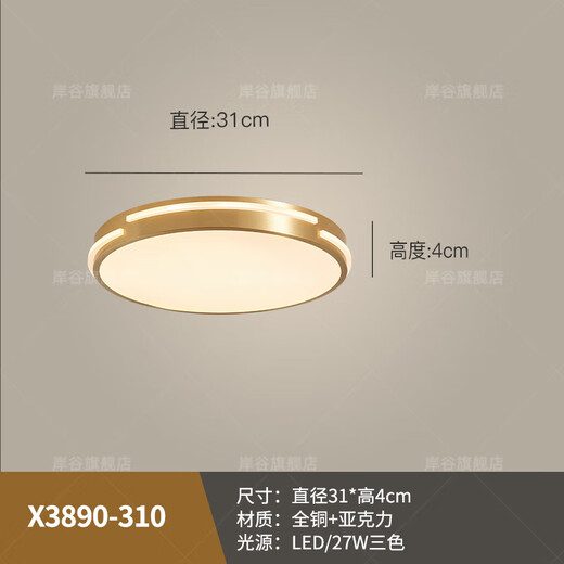 耐用全铜阳台吸顶灯户外防水防蚊虫入户门前灯别墅阳光房庭院 新X3890/51CM/三色可调