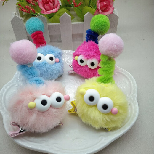 Cute and funny plush fried ugly doll antenna briquette hairpin female hair clip headdress class gift antenna twist clip mixed color