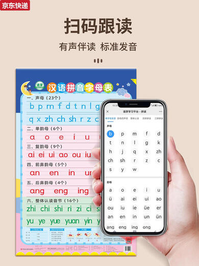 CAOX26个汉语拼音字母表墙贴一年级声母韵母整体认读音节拼读训练挂图 有声伴读1张汉语拼音字母表