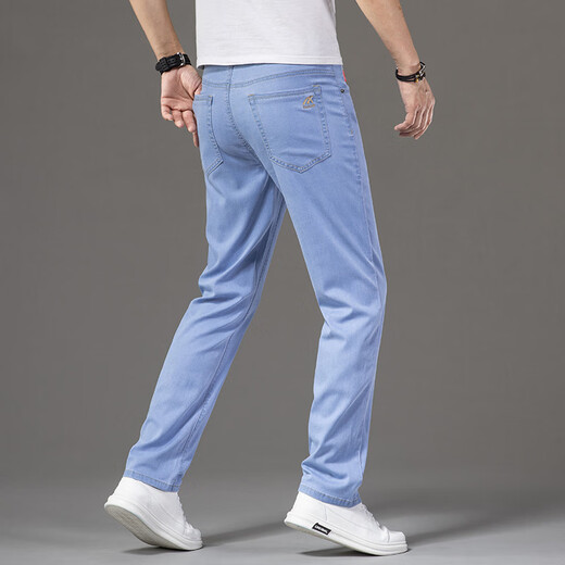
COLORFUL GEMS thin ice silk jeans men's light blue loose straight stretch trousers FXX 9767 light blue 29
