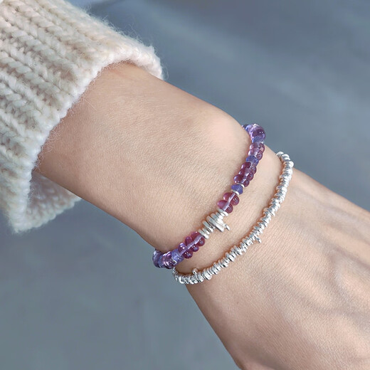 Senyong's 2025 new lavender ice-permeable natural amethyst tanzanite broken silver bracelet for women is exquisite and original, suitable for clean hands with a circumference of 13.5