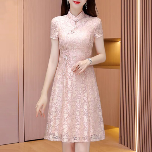 Kebeier Gentle Pink Modified Cheongsam Robe Fomen Fomen Summer 2025 Nouveau jeune tempérament Xi Robe de mariée à belle-mère 2xl