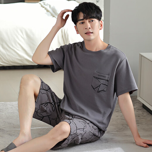 Yalu Pajamas Men's 2025 Summer Nuevo algodón Simple Light Luxury Luxury Solid Feeling Se puede usar fuera del hogar Juego de ropa para el hogar Zy9764 L Men-
