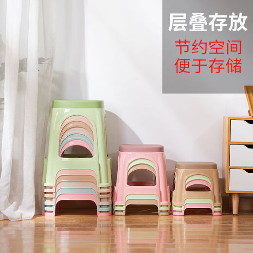 OUOETY禧墨坊加厚塑料凳子家用板凳高凳时尚简约客厅餐桌塑胶椅经济型胶 小号带盖子粉色-高23CM9928 1个装