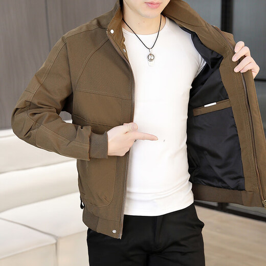 S.SOFEA轻奢立领外套男2025潮牌春秋季工装夹克上衣 9928咖色 2XL 120-135斤