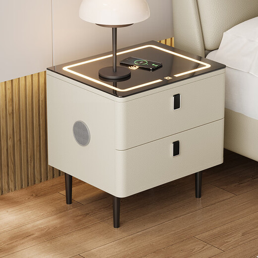 Gujia Home Light Luxus-Schlafzimmer-Smart-Nachttisch DS7932G Beige Supreme-Modell Audio + kabelloses Laden + Sensor-Lichtleiste