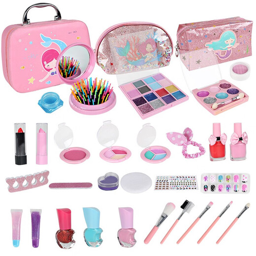 Sirène de sirène pour enfants Makeup maquillage jouet princesse maquilleur de princesse 3-6 ans filles 7 sirène à lèvres à lèvres sirène sirène 21 pièces ensemble
