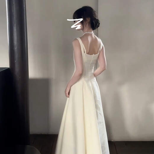 沐霓法式赫本风吊带连衣裙子女气质白色夏季纯欲无袖长裙显瘦通勤a字 米白色【建议90-120斤】无披肩