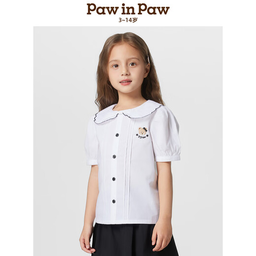 PawinPaw卡通小熊童装25年春夏新款女童可爱翻领纯棉短袖纯棉衬衫 Ivory象牙色/39 140
