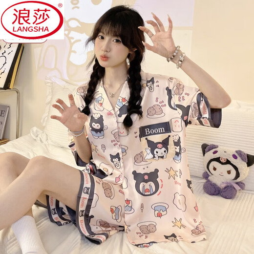 浪莎（LangSha）库洛米冰丝睡衣女夏季短袖ins可爱网红风休闲家居服夏天两件套 #YX-9214 M 【75-98】斤