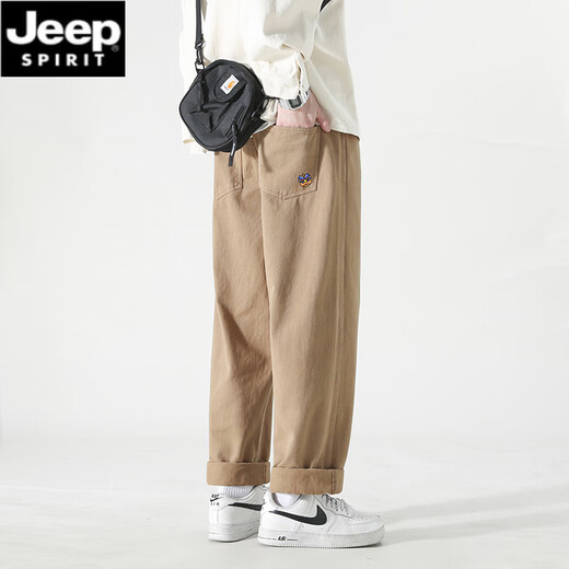 Jeep Spirit Pure Cotton Work Hosen für Männer Frühling und Sommer dünne japanische Modemarke Casual Lose Lose große, gerade langen Hosen YHK9215 Military Green M 90-110jin [Jin gleich 0,5 kg] kann getragen werden