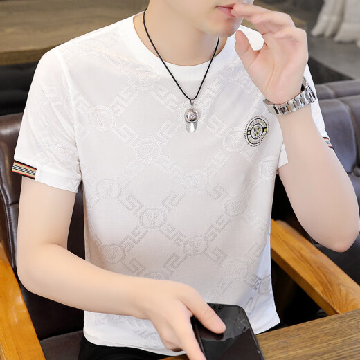 HUALIN FASHION夏季冰丝短袖恤男士潮流修身休闲薄款 829焦糖色 L