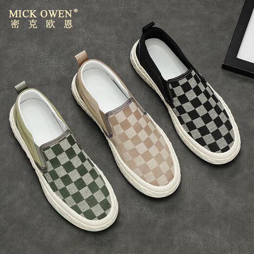 密克欧恩 MICK OWEN一脚蹬帆布鞋男板鞋透气懒人鞋男鞋秋季潮鞋豆豆鞋休闲布鞋乐福鞋 9227灰黑 42