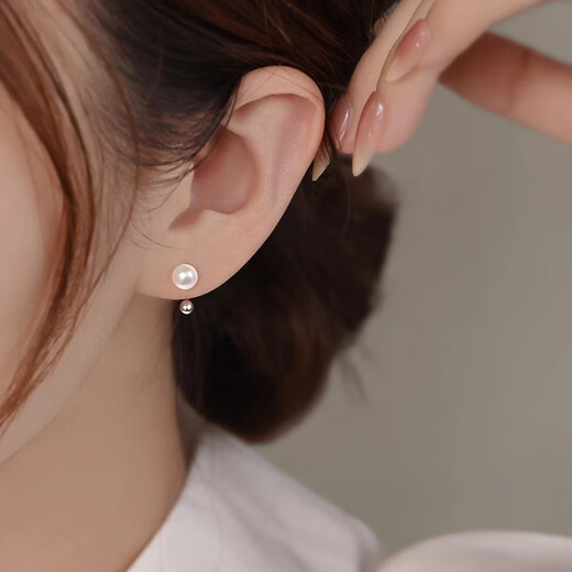Bo Na Ling round bead earrings, feminine pearl niche design, simple high-end earrings, screw twist buckles, fashionable and versatile accessories, round bead earrings