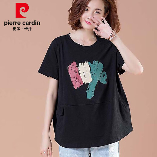 皮尔卡丹加大码夏季短袖t恤女装中年胖妈妈宽松简约遮肚显瘦薄款上衣 白色【9896款】棉95%氨纶5% L 100-115斤