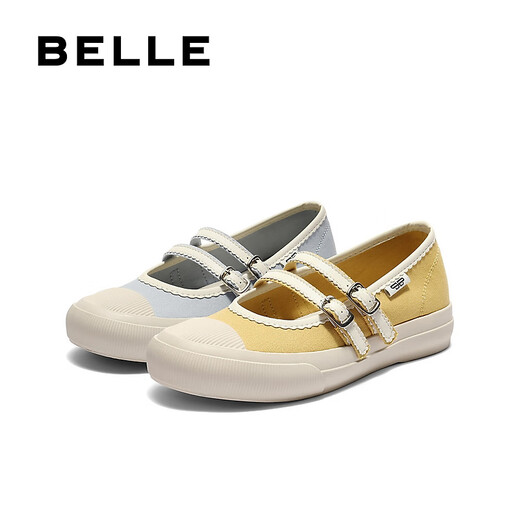 百丽（Belle）轻便薄底休闲玛丽珍鞋女2025秋新双条带舒适帆布鞋B2674CQ5 蓝色 37 (235mm)