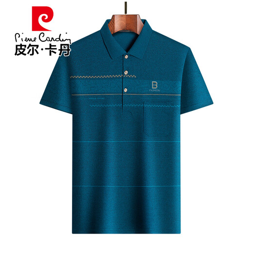 Рубашка Pier Cardin Polo футболка для футболки с короткими рукавами летняя папочка носить вязаные вязаные половины половины хлопкового среднего и пожилого летнего дедушки 829 Cyan M 90-120Jin [Jin равняется 0,5 кг]