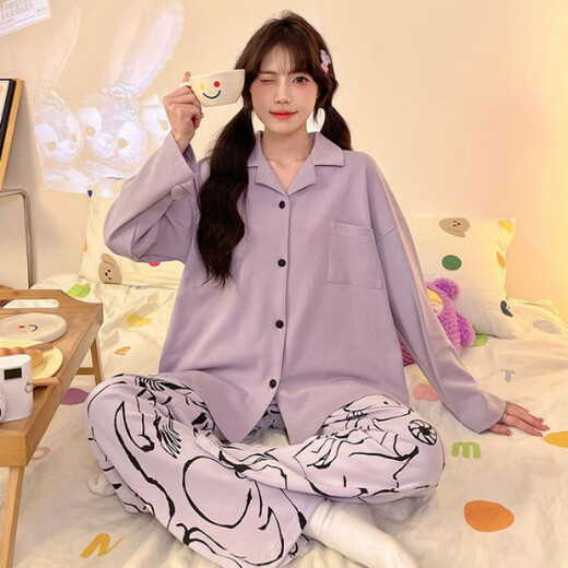 COLORFUL GEMS imitation cotton pajamas for women long-sleeved cartoon cute home clothes for outdoor wear Guangzhou Thirteen D6173 170 M