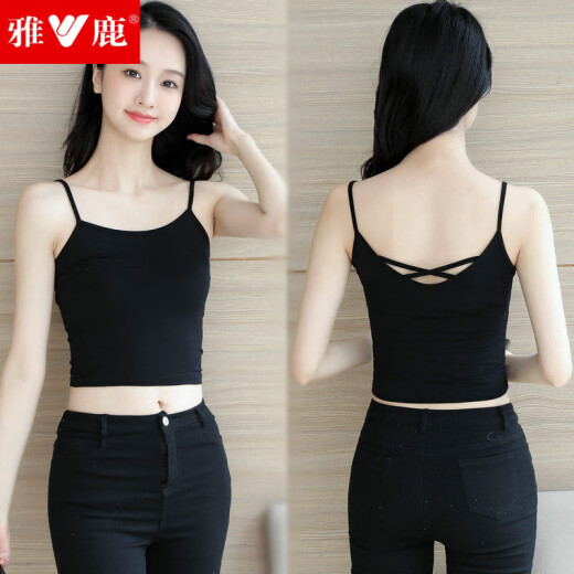 Yalumei Back Suspender Gile pour les femmes avec un fond sans manches à manches courtes Sexy Modal Modal Black and White's Women's Wear 1049 Black Small Flower Lace Splicing and Mrem Emballage Taille (90jin [Jin est égal à 0,5 kg] -120jin [Le jin est égal à 0,5 kg]))