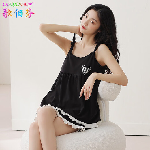 歌佰芬带胸垫夏季纯棉睡衣女吊带短裤套装休闲家居服春夏款可外穿运动 QB9902女（不带胸垫） XL （120-140斤）