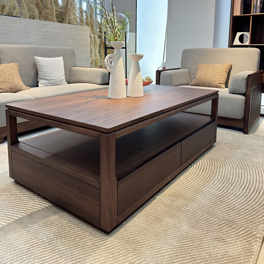 Einfacher und idealer Couchtisch -TV -Schrank Kombination Wohnzimmer Tisch Couchtisch Tisch Massives Holz Songs Ästhetik Full Set Möbel Schwarz Walnuss Holz Tee Tisch W9905# Großer Couchtisch 1100*1100*385