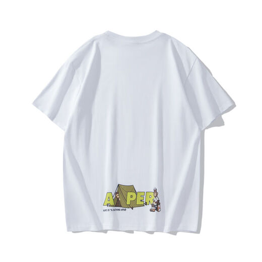 AAPE Trendy Brand Ape Pure Cotton New Affe Kopf Sommer vielseitig lose kurzärmelige Tarn-Cartoon-Buchstaben gedrucktes T-Shirt 723# White L.