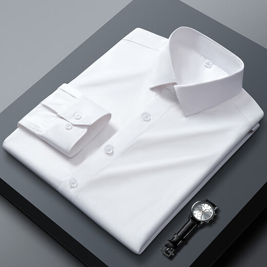 JEEP SPIRIT2025 Men's Shirt Long Sleeve Breathable Business Casual Stretch Solid Color Formal Anti-wrinkle No Ironing White Shirt Work Wear White C27 Long Sleeve Shirt M Recommended 100-120Jin Jin equals 0.5kg