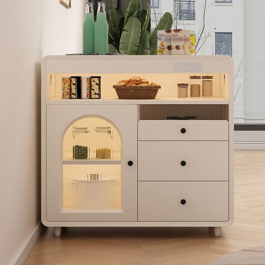 Platinum and cream style lacquered sideboard for home living room kitchen storage storage cabinet integrated wall side cabinet tea cabinet wine cabinet single door cabinet length 81cm high 95cm door-to-door installation