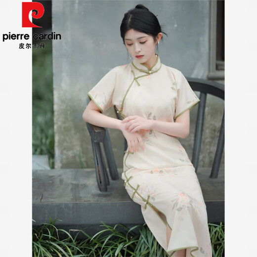 皮尔卡丹（pierre cardin）年轻款民国风旗袍2025新款女新中式气质高端日常可穿高级感连衣裙 杏色1283 S