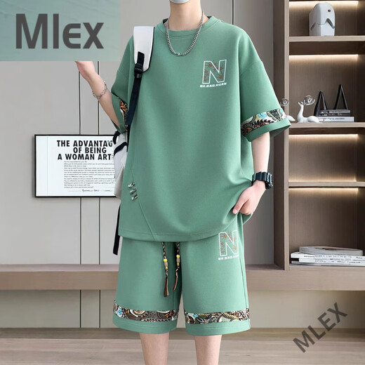 MLEX凌越男装店2025夏季新款休闲运动套装男士时尚百搭两件套 白色(YYW6195) 2XL 【140-160斤】