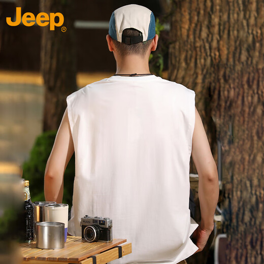 吉普（JEEP）背心男士夏季冰丝速干透气无袖百搭户外运动上衣 大白 XL