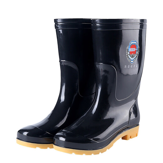 3531 Tendón medio de tuberio de tuberio de carne de res de ácido resistente al desgaste y resistencia al álcali Tres botas de lluvia Botas de lluvia Protección de caucho negro Zapatos de agua Black 42