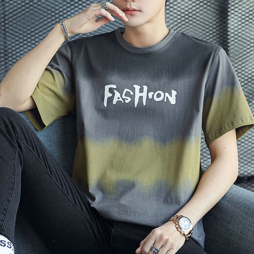 Yalu cotton short-sleeved T-shirt for men 2025 new half-sleeved T-shirt loose trendy summer men's top Z829 gray M [Suggested 90-115Jin [Jin equals 0.5 kg]]