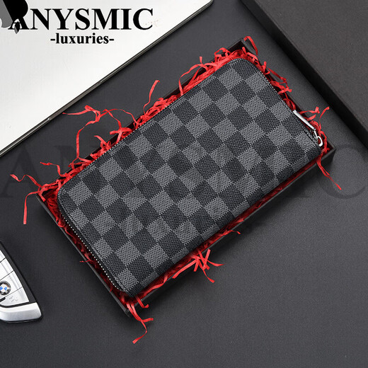Anysmic Luxury High-End-Brieftasche für Männer 2025 Neue trendige Lederhandtasche Plaid Multi-Card-Kupplung Retro Black