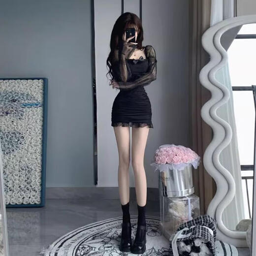 Yi Jingxuan (Yijingxuan) 2025 Spring and Summer New Hot Girls Sexy Puff Manga Mesh Bow empalmado Se ve delgada y de la ropa de paquete Estilo de imagen principal L 105-115Jin [Jin equivale a 0.5 kg]
