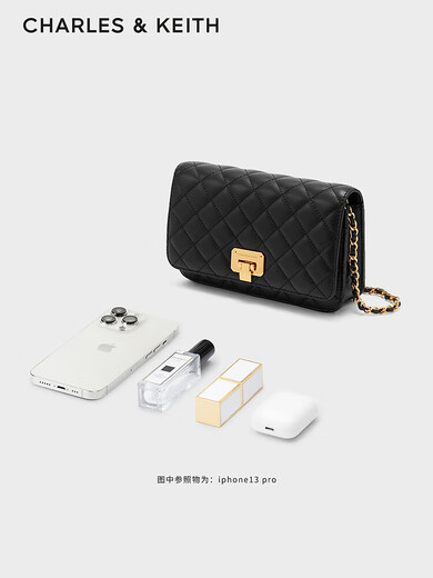 
CHARLES/KEITH Classic Diamond Chain Shoulder Bag Small Square Bag Women's Bag Birthday Gift CK2-70160112-4 S Black Black