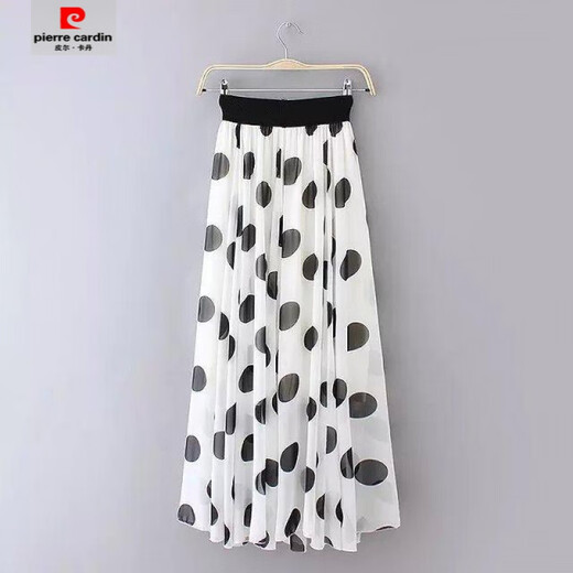 Pierre Cardin [1416 personnes collectionne] Summer New Style Jupe en mousseline de mousseline mi-longueur grande polka à moitié-corps Mopping Long Jirt Beach Black S