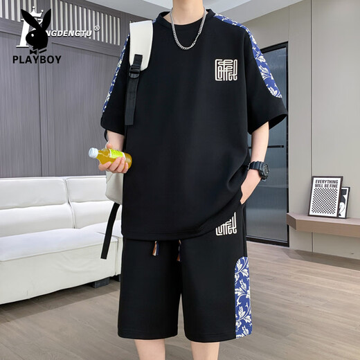 花花公子（PLAYBOY）短袖短裤套装男夏季潮流男款一套男士休闲运动男装一整套夏装 YYW6195绿色套装 品质保证 4XL 建议180-200斤